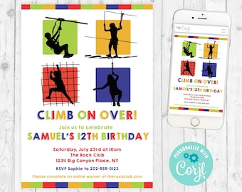 Ropes Course Invitation Obstacle Course Birthday Boy Zipline Invitation Rock Climbing Party Template Outdoor Adventure Birthday Invite 303