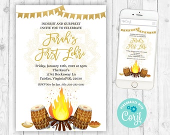 Indian Lohri invitation digital download Indian birthday Sikh invitation Punjabi invite Lohri invite digital lohri download Lohri evite 300