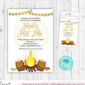 Indian Lohri invitation digital download Indian birthday Sikh invitation Punjabi invite Lohri invite digital lohri download Lohri evite 300