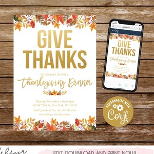 Thanksgiving invitation thanksgiving invite invitation template digital invitation friendsgiving invitation instant download give thanks 278