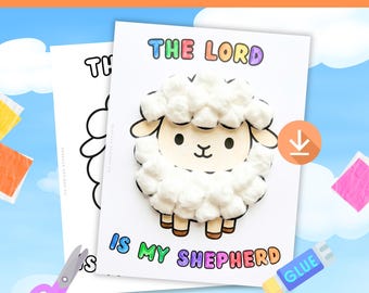 The Lord Is My Shepherd Cotton Craft Sunday School Craft Torn Paper Craft Church Craft Psalm 23 Lesson for Kids Activity Coloring Page Sheep