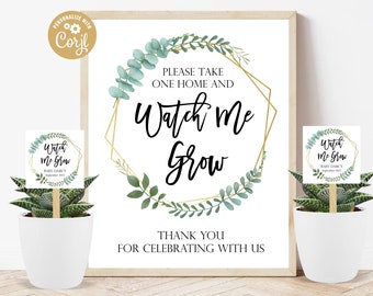 Watch me grow tags and sign set greenery baby shower baby in bloom tags succulent favors editable greenery stickers baby shower tags 323