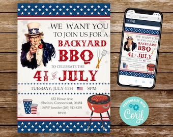 Fourth of july invitation uncle sam 4th of july bbq invitation 4th july invitation bbq invitation independence day bbq invitation usa flag