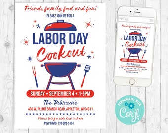 Labor Day Cookout Invitation Labor Day BBQ Invitation Template Labor Day Party Labor Day Invite Labor Day Birthday Labor Day Printable Flyer