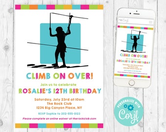 Ropes Course Invitation Obstacle Course Birthday Girl Zipline Invitation Rock Climbing Party Template Outdoor Adventure Birthday Invite 303