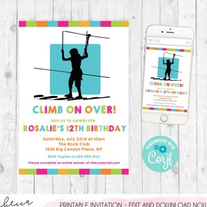 Ropes Course Invitation Obstacle Course Birthday Girl Zipline Invitation Rock Climbing Party Template Outdoor Adventure Birthday Invite 303
