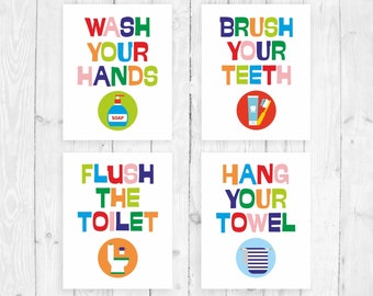 子供用バスルーム装飾ポスター、印刷可能なバスルームのルール、バスルームのアートプリント、女の子用バスルーム、男の子用バスルーム、バスルームのサイン、バスルームのポスター、子供用バスルーム