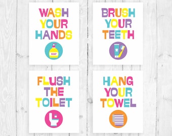 女の子のバスルームの装飾ポスター、印刷可能なバスルームのルール、バスルームのアートプリント、女の子のバスルーム、子供のバスルームのサイン、バスルームのポスター、子供のバスルーム