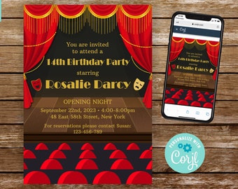 Theater-Einladung Broadway-Einladung Broadway-Geburtstags-Einladung Drama-Klasse-Einladung Spiel-Einladung Musical-Einladung Printable 281