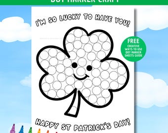 St Patrick's Day Dot Marker Craft  Shamrock Craft St Patricks Kids Toddlers Daycare Preschool Kindergarten Easy Activity St Patty's Day