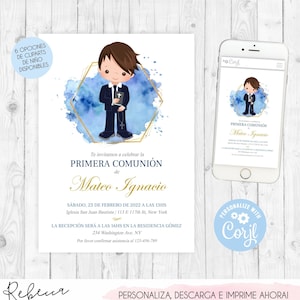 Invitacion de comunion niño azul editable primera comunion invitacion first communion boy in spanish comunion en español digital file 349 image 1