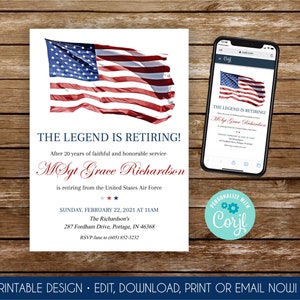 American Flag Retirement Invitation Air Force Retirement Invitation Military Retirement Invite Printable Army Going Away Party Invite 328
