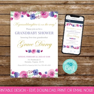 Grandmother Baby Shower Invite Grandbaby Shower Invitation Grandma Baby Shower Granmom Shower Invite Printable Invitation Grandma To Be 313 image 1