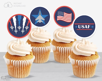 Air force cupcake toppers printable air force decor air force retirement party air force birthday air force stickers farewell party 328