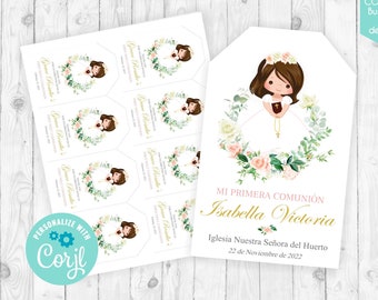 Tarjeta comunion niña editable recuerdo primera comunion nina invitacion rosa first communion girl in spanish tags comunion en español 250