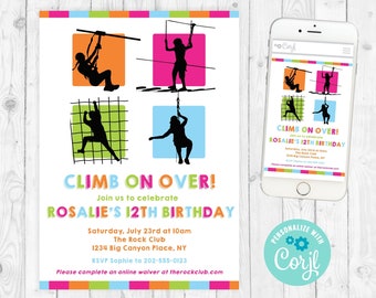 Ropes Course Invitation Obstacle Course Birthday Girl Zipline Invitation Rock Climbing Party Template Outdoor Adventure Birthday Invite 303