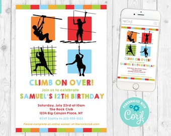 Obstacle Course Birthday Ropes Course Invitation Boy Zipline Invitation Rock Climbing Party Template Outdoor Adventure Birthday Invite 303