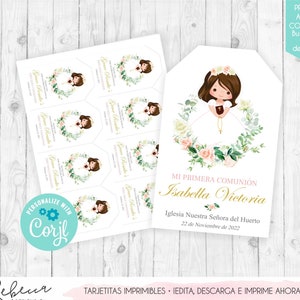 Tarjeta communie niña bewerkbaar recuerdo primera communie nina invitacion rosa eerste communie meisje in het spaans tags comunion en español 250