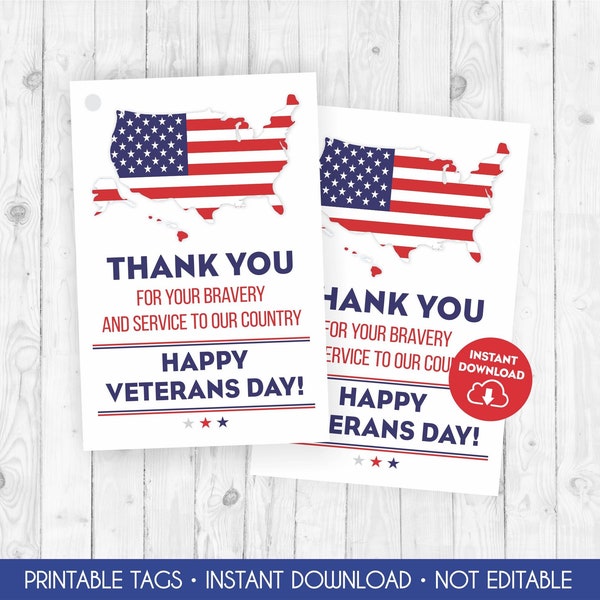 Veterans Day Tags Printable Thank You Veterans Tag Printable Veterans Day Gift Tag Happy Veterans Day Favor Tags Military Gift Tags Army 328