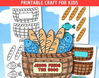 Jesus Feeds the 5000 Craft Printable Sunday School Activity Loaves and Fishes Craft Church Kids Coloring Page Activity Bible Craft for Kids