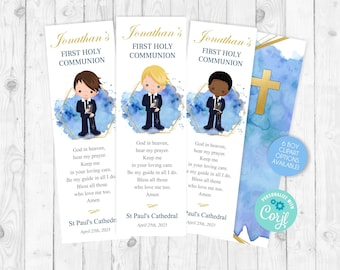 Boy First Communion Bookmark Favor Printable Communion Bookmark Template Boy First Holy Communion Gifts Custom First Communion Favors 349