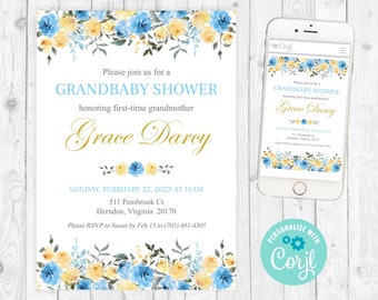 Grandmother baby shower template invite floral grandparents shower invitation grandma baby shower granchild shower invite grandson 337