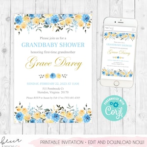Grandmother baby shower template invite floral grandparents shower invitation grandma baby shower granchild shower invite grandson 337 image 1