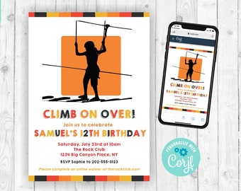 Obstacle Course Invitation Boy Zipline Invitation Ropes Course Birthday Rock Climbing Party Template Boy Parkour Birthday Invite Outdoor 303