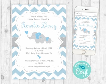 Elephant Boy Baby Shower Invitation Blue Elephant Baby Shower Editable Baby Shower Invitation Its A Boy Baby Shower Little Peanut Invite 175