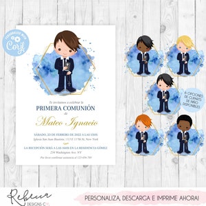 Invitacion de comunion niño azul editable primera comunion invitacion first communion boy in spanish comunion en español digital file 349 image 2