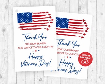 Air Force Veterans Day Tags Printable Thank You Veterans Tag Printable Veterans Day Gift Tag Happy Veterans Day Favor Tags Gift Card 328