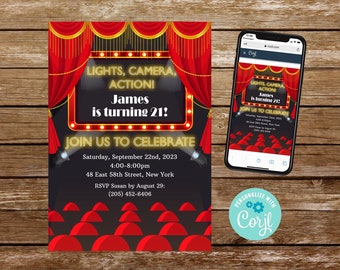 Movie Birthday Invitation Movie Night Invitation Lights Camera Action Invite Movie Party School Auction Printable Opening Night Invite 285