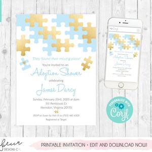 Boy Adoption Shower Invitation Foster Parents Boy Printable Adoption Party Invite Foster Shower Baby Puzzle Invite Adoption Celebration 344 image 1