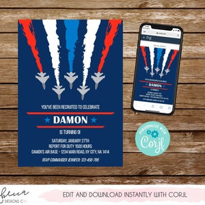 Air force birthday invitation military birthday invitation airforce party invitation editable invitation printable air force decoration 328