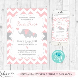 Invitacion baby shower espanol girl baby shower in spanish invite elephant imprimible en español invitation baby shower nena rosa 105