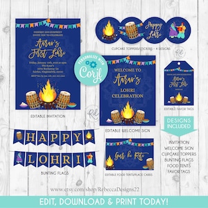 Lohri Party Set Lohri Invitation Lohri Welcome Sign Indian Lohri Bundle First Lohri Boy First Lohri Girl Digital Designs Printables Tags 300