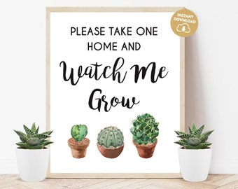 Watch me grow sign printable succulent favors baby shower sign succulents sign cactus favors sign baby shower favors table plant favors 279