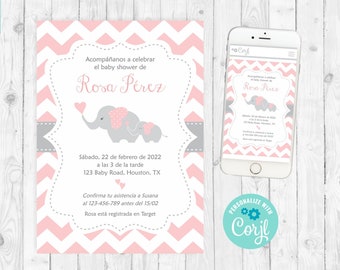 Invitacion baby shower espanol girl baby shower in spanish invite elephant imprimible en español invitation baby shower nena rosa 105