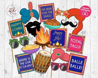 Lohri Party Photo Booth Props First Lohri signs Lohri decoration Happy Lohri party sign Indian Party Punjabi celebration Lohri decor 300
