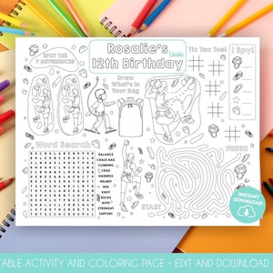 Rock Climbing Activity and Coloring Page Editable Ropes Course Birthday Game Printable Obstacle Course Favors Indoor Climbing Party 303