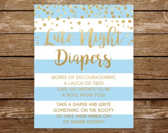 Diaper thoughts sign late night diapers sign printable boy baby shower game baby shower sign Diapers for the Wee Hours sign diaper sign 251