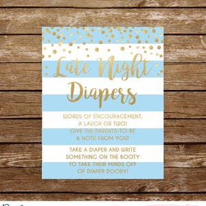 Diaper thoughts sign late night diapers sign printable boy baby shower game baby shower sign Diapers for the Wee Hours sign diaper sign 251 image 1