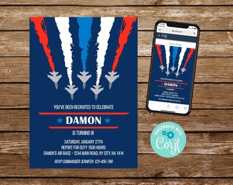 Air force birthday invitation military birthday invitation airforce party invitation editable invitation printable air force decoration 328