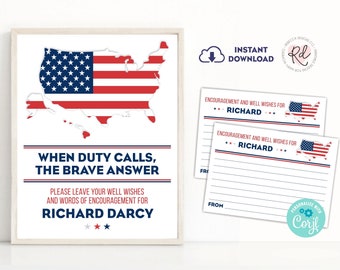 Military Party Sign and Cards Printable Template Deployment Party Activity Army Going Away Decor Encouragement and Well Wishes Military 328