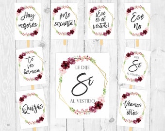 Sagen Sie ja zum Kleid Zeichen auf Spanisch printable set dile si al vestido de novia Hochzeitskleid Shopping Kartell vestido novia español 324