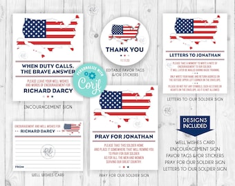 Military Party Bundle Encouragement Set Printable USA Flag Military Decor Training Going Away Patriotic Party Deployment Farewell Party 328