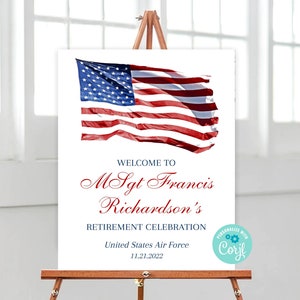 American Flag Sign Retirement Party Decor Military Retirement US Flag Welcome Sign Air Force Sign Army Welcome Sign Template Printable 328