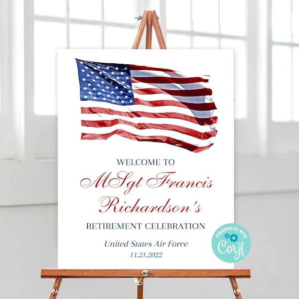American Flag Sign Retirement Party Decor Military Retirement US Flag Welcome Sign Air Force Sign Army Welcome Sign Template Printable 328
