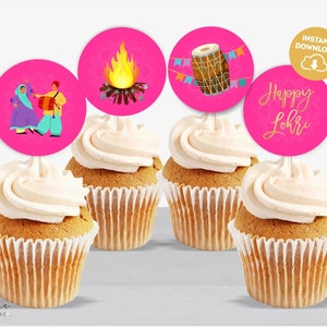 Happy Lohri Cupcake Toppers Lohri Stickers Printable Lohri Favors Decor First Lohri Indian Girl Lohri Birthday Lohri Party Decor DIY 300