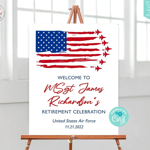 Air Force Retirement Welcome Sign Printable Military Retirement Party US Flag Welcome Sign Air Force Farewell Decor Air Force Party Sign 328